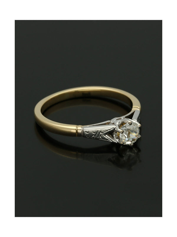 Pre Owned Diamond Solitaire Ring 0.40ct Old Victoria Cut in 18ct Yellow and White Gold with Patterned Shoulders