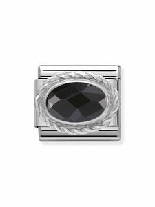 Nomination Classic Steel and Zirconia Black Oval Charm 330604-011