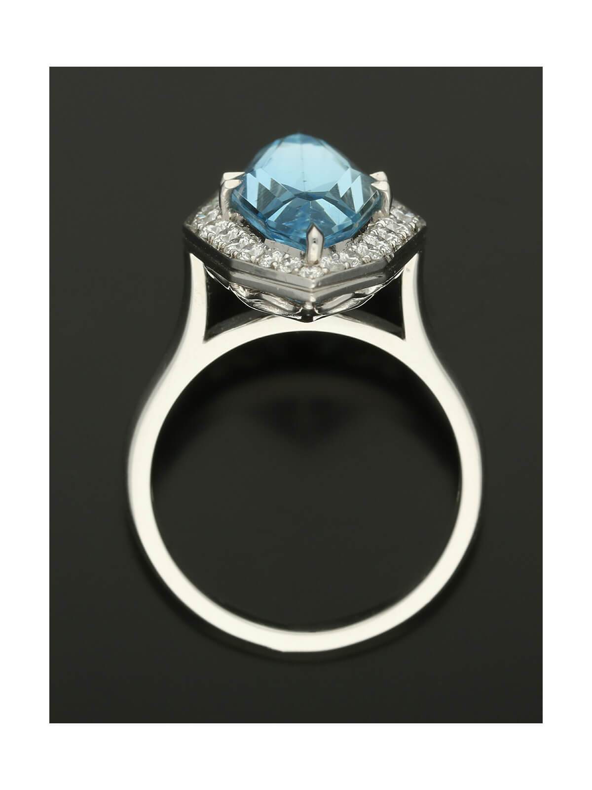 Aquamarine & Diamond Cluster Ring in 18ct White Gold