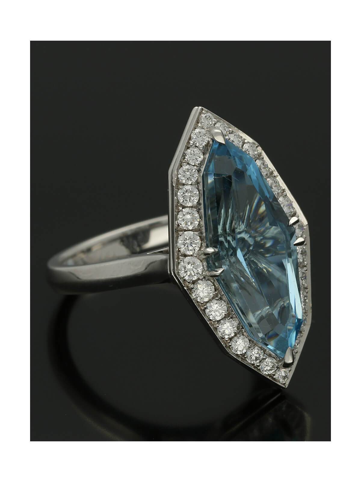 Aquamarine & Diamond Cluster Ring in 18ct White Gold