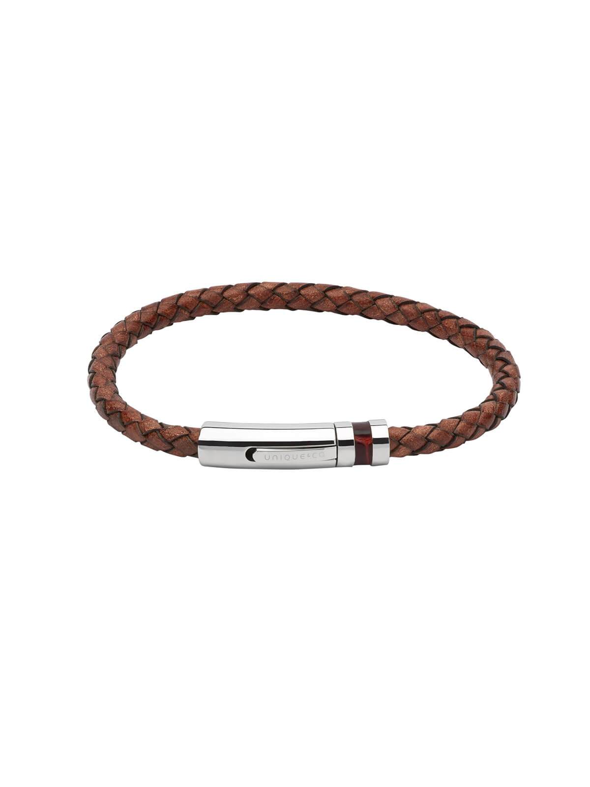 B346AB/23CM Unique & Co. 23cm Antique Brown Leather Bracelet with Leather Inlay Clasp