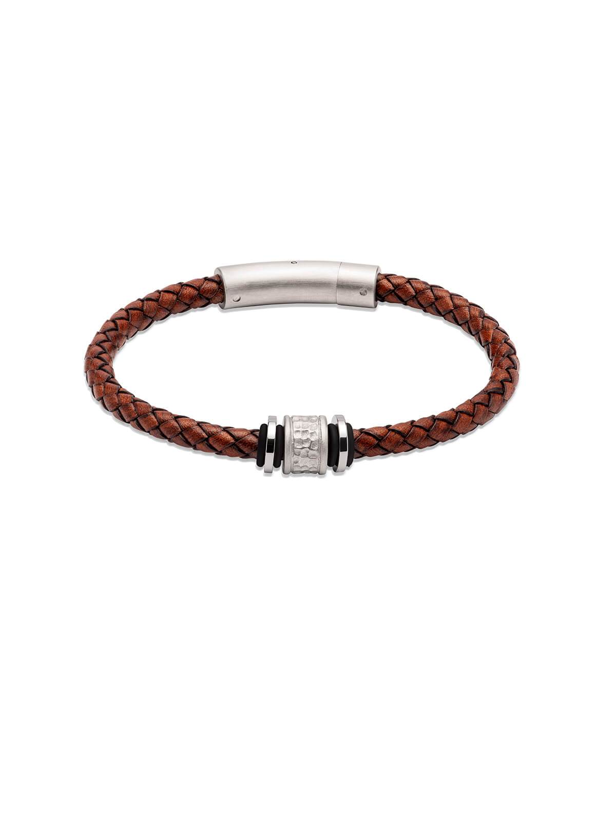 B458ADB/21CM Unique & Co. 21cm Antique Dark Brown Leather Bracelet with Gunmetal Matte & Polished Steel Clasp