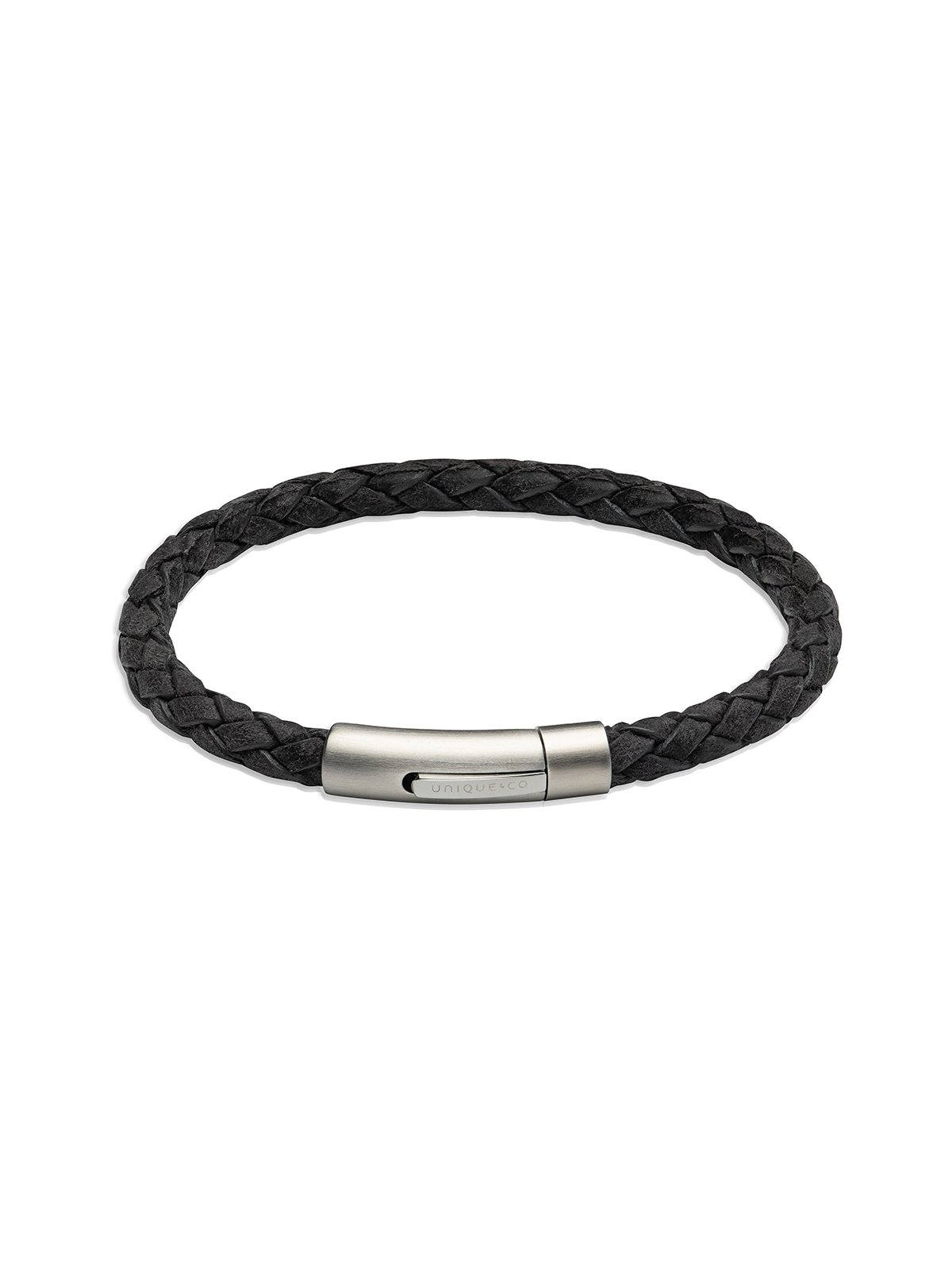 Unique & Co. 21cm Black Leather Bracelet with Steel Clasp