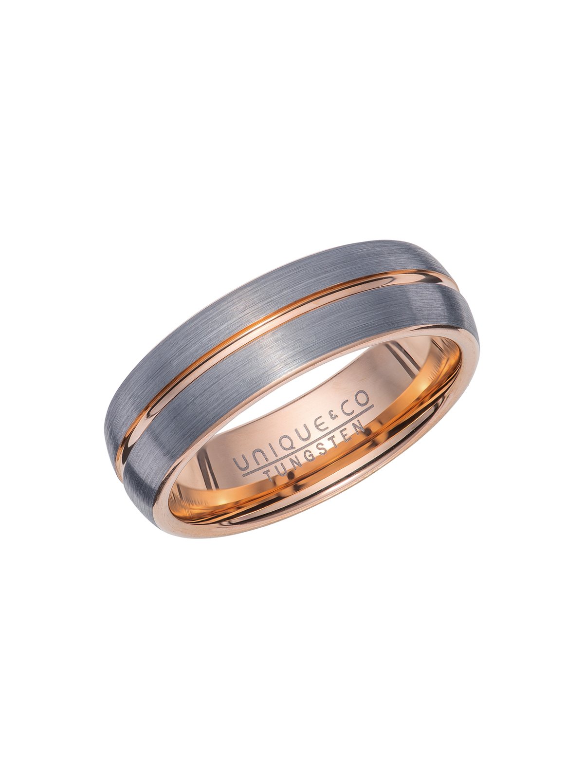 Unique & Co. Tungsten Carbide Ring with Rose Gold IP Plating - Size 64