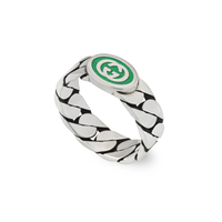 Gucci Interlocking Ring in Silver & Green Enamel - Size 14