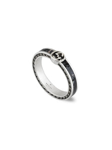 Gucci Interlocking Black Ring in Silver - Size 15