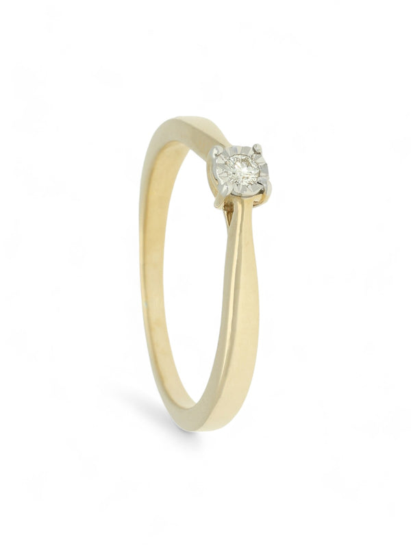 Diamond Solitaire Miracle Set Engagement Ring 0.05ct Round Brilliant Cut in 9ct Yellow Gold