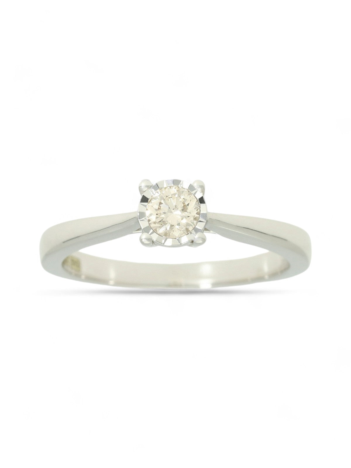 Diamond Solitaire Miracle Set Engagement Ring 0.25ct Round Brilliant Cut in 9ct White Gold