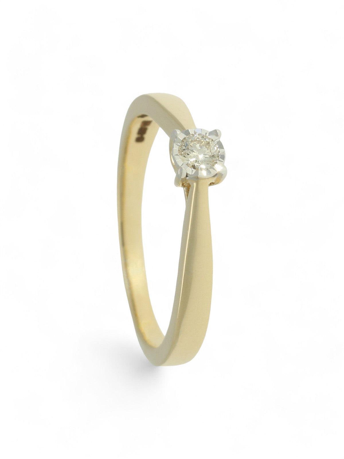 Diamond Solitaire Miracle Set Engagement Ring 0.10ct Round Brilliant Cut in 9ct Yellow Gold