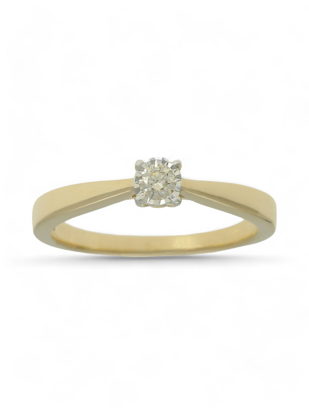 Diamond Solitaire Miracle Set Engagement Ring 0.10ct Round Brilliant Cut in 9ct Yellow Gold