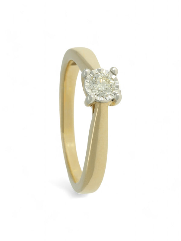 Diamond Solitaire Miracle Set Engagement Ring 0.20ct Round Brilliant Cut in 9ct Yellow Gold