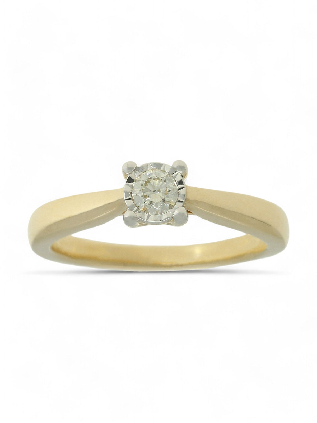 Diamond Solitaire Miracle Set Engagement Ring 0.20ct Round Brilliant Cut in 9ct Yellow Gold