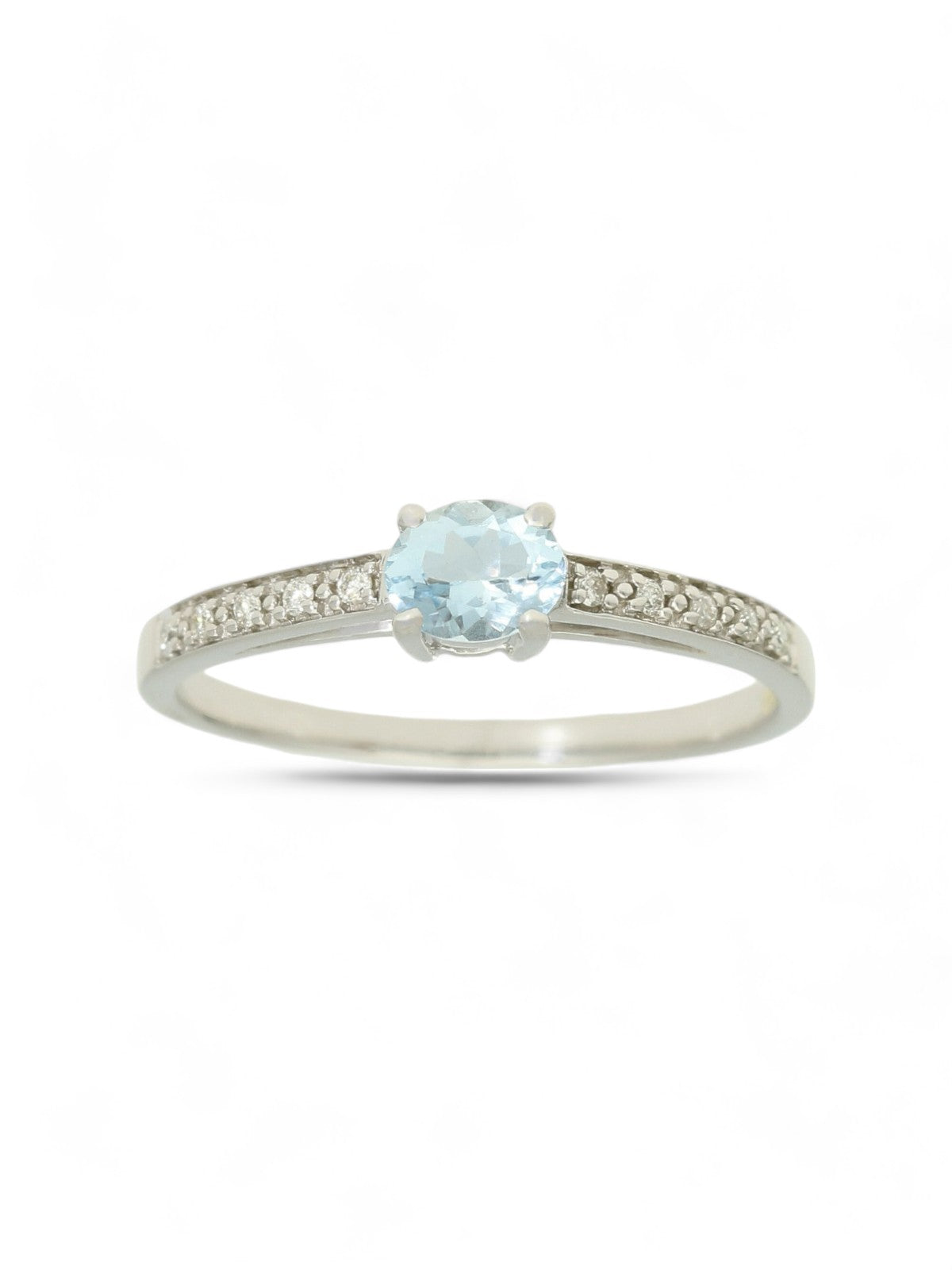 Aquamarine Solitaire Ring with Diamond Set Shoulders in 9ct White Gold