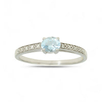 Aquamarine Solitaire Ring with Diamond Set Shoulders in 9ct White Gold