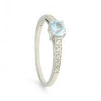 Aquamarine Solitaire Ring with Diamond Set Shoulders in 9ct White Gold