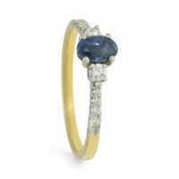 Sapphire & Diamond Three Stone Ring in 18ct Yellow & White Gold with Diamond Shoulders