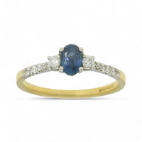 Sapphire & Diamond Three Stone Ring in 18ct Yellow & White Gold with Diamond Shoulders