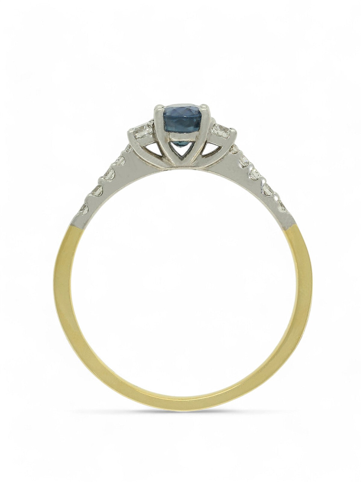 Sapphire & Diamond Three Stone Ring in 18ct Yellow & White Gold with Diamond Shoulders