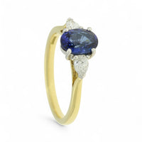 Sapphire & Diamond Three Stone Ring in 18ct Yellow & White Gold