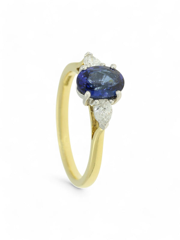 Sapphire & Diamond Three Stone Ring in 18ct Yellow & White Gold