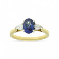 Sapphire & Diamond Three Stone Ring in 18ct Yellow & White Gold