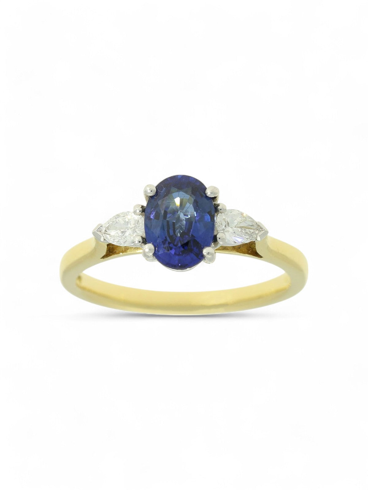 Sapphire & Diamond Three Stone Ring in 18ct Yellow & White Gold