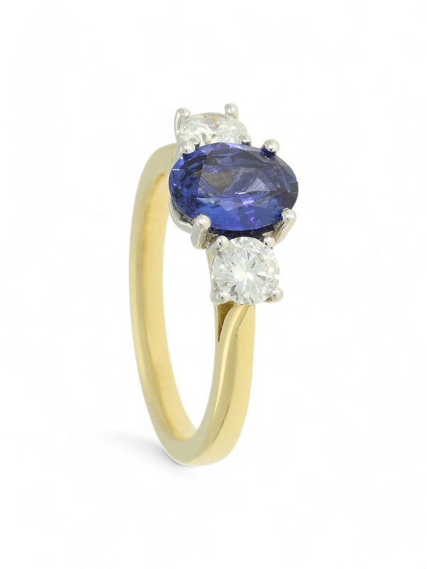 Sapphire & Diamond Three Stone Ring in 18ct Yellow & White Gold