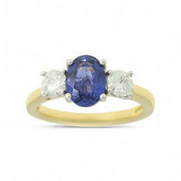 Sapphire & Diamond Three Stone Ring in 18ct Yellow & White Gold