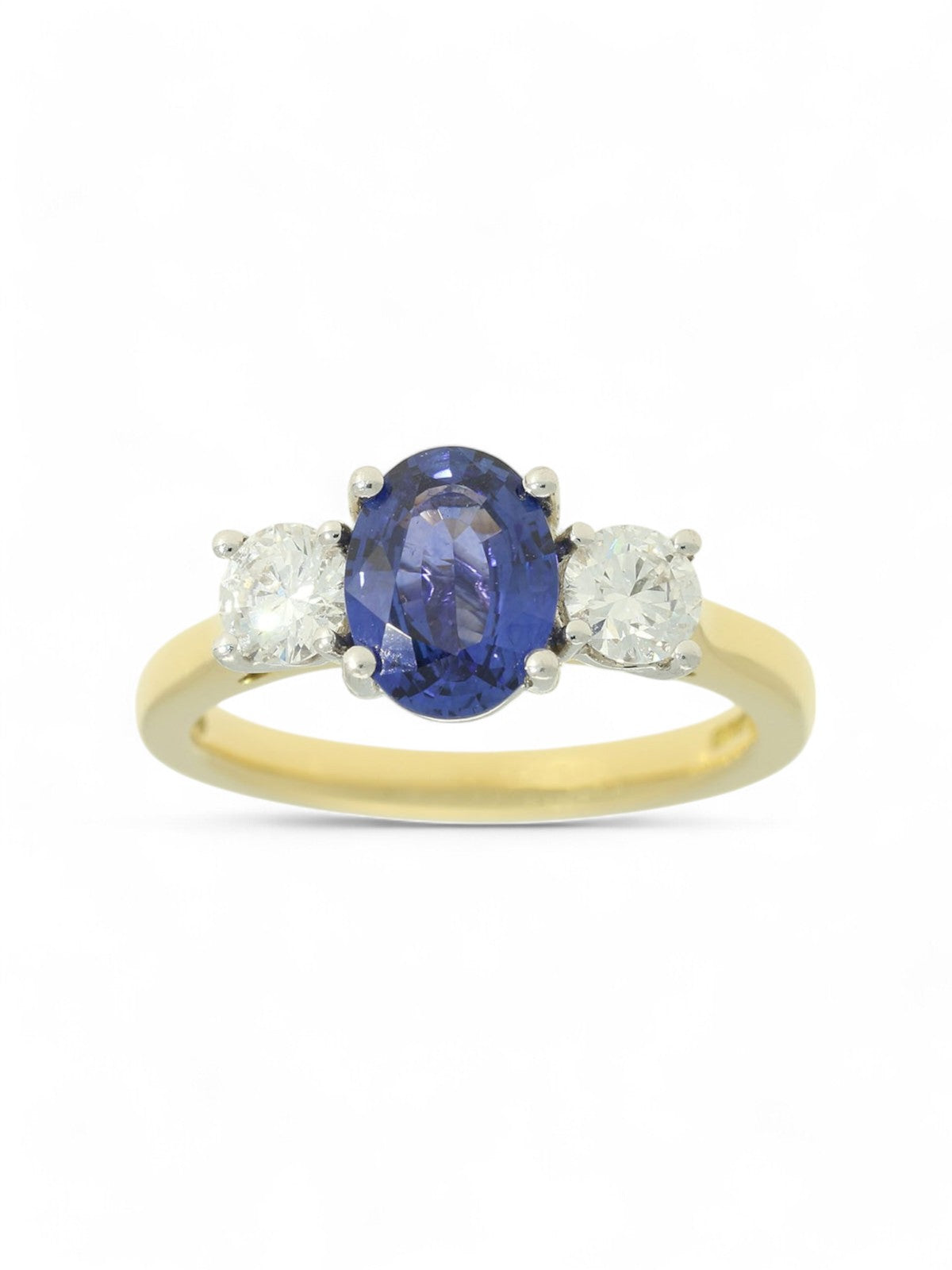 Sapphire & Diamond Three Stone Ring in 18ct Yellow & White Gold