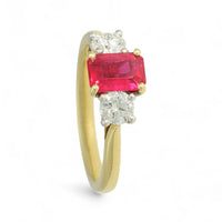 Ruby & Diamond Three Stone Ring in 18ct Yellow & White Gold