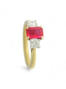 Ruby & Diamond Three Stone Ring in 18ct Yellow & White Gold