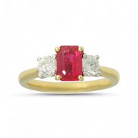 Ruby & Diamond Three Stone Ring in 18ct Yellow & White Gold