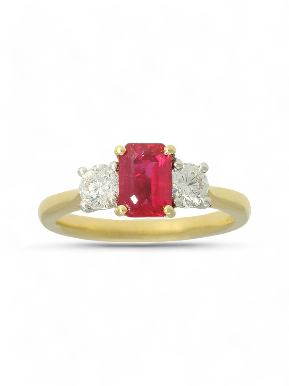 Ruby & Diamond Three Stone Ring in 18ct Yellow & White Gold