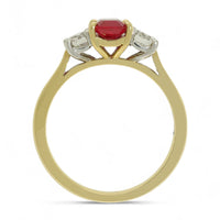 Ruby & Diamond Three Stone Ring in 18ct Yellow & White Gold