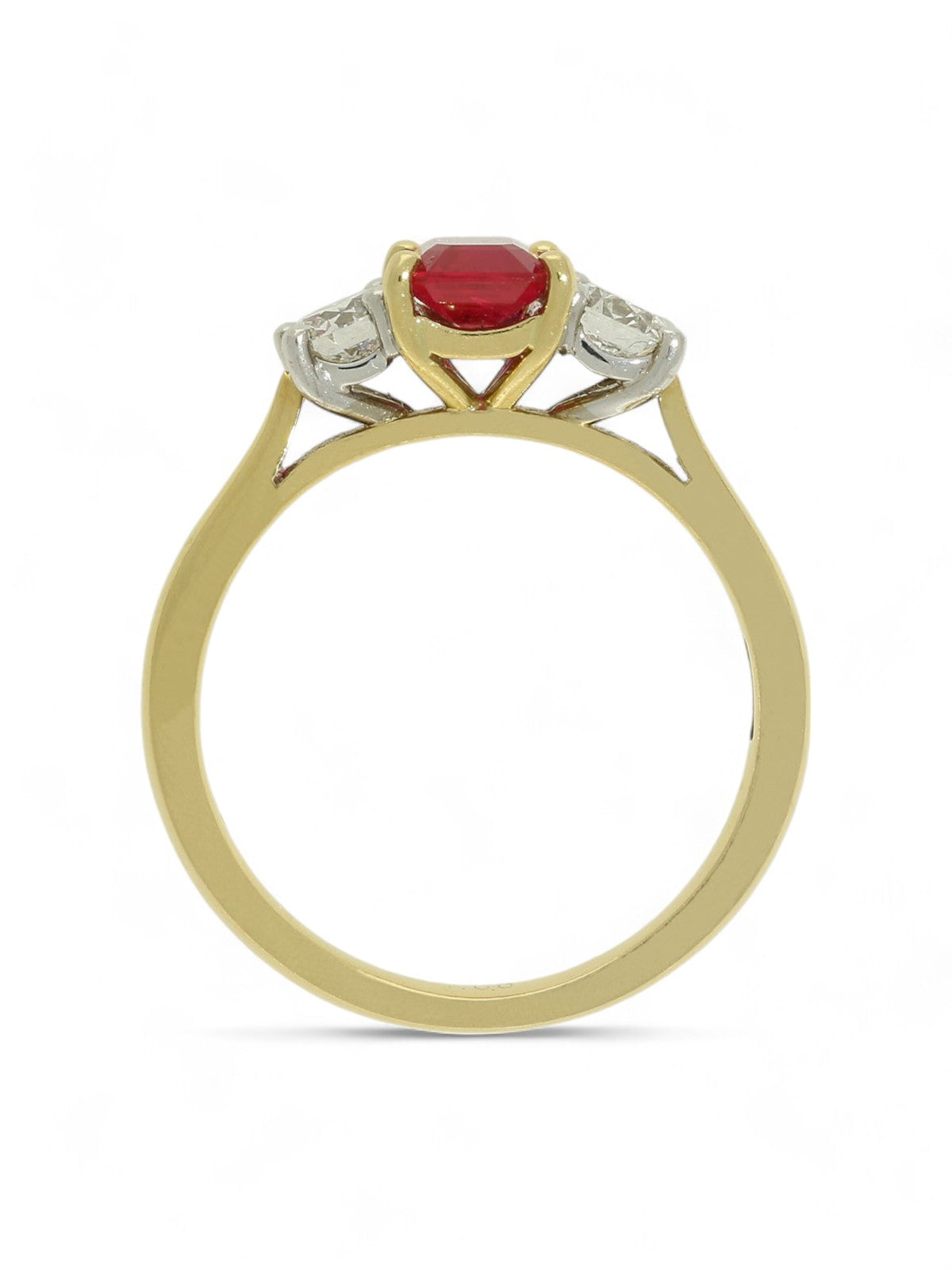 Ruby & Diamond Three Stone Ring in 18ct Yellow & White Gold