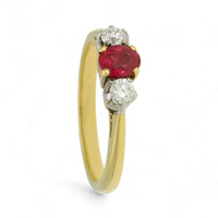 Ruby & Diamond Three Stone Ring in 18ct Yellow & White Gold