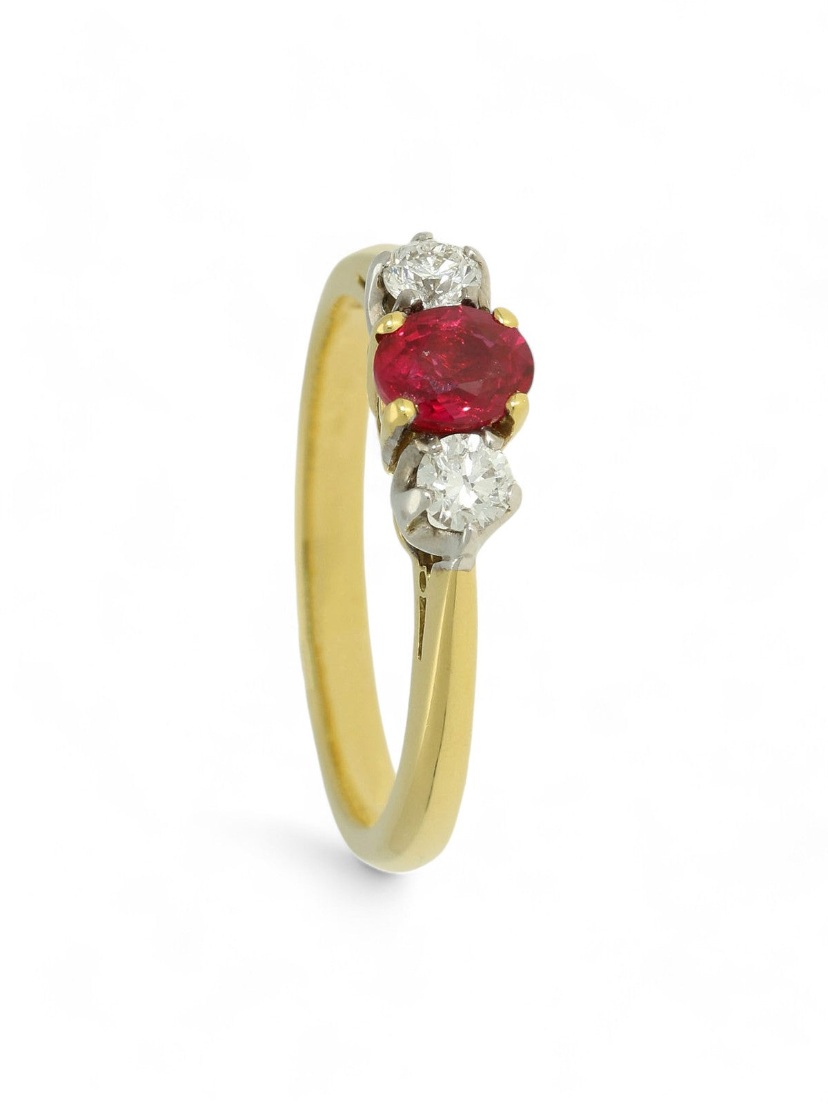 Ruby & Diamond Three Stone Ring in 18ct Yellow & White Gold