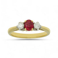 Ruby & Diamond Three Stone Ring in 18ct Yellow & White Gold