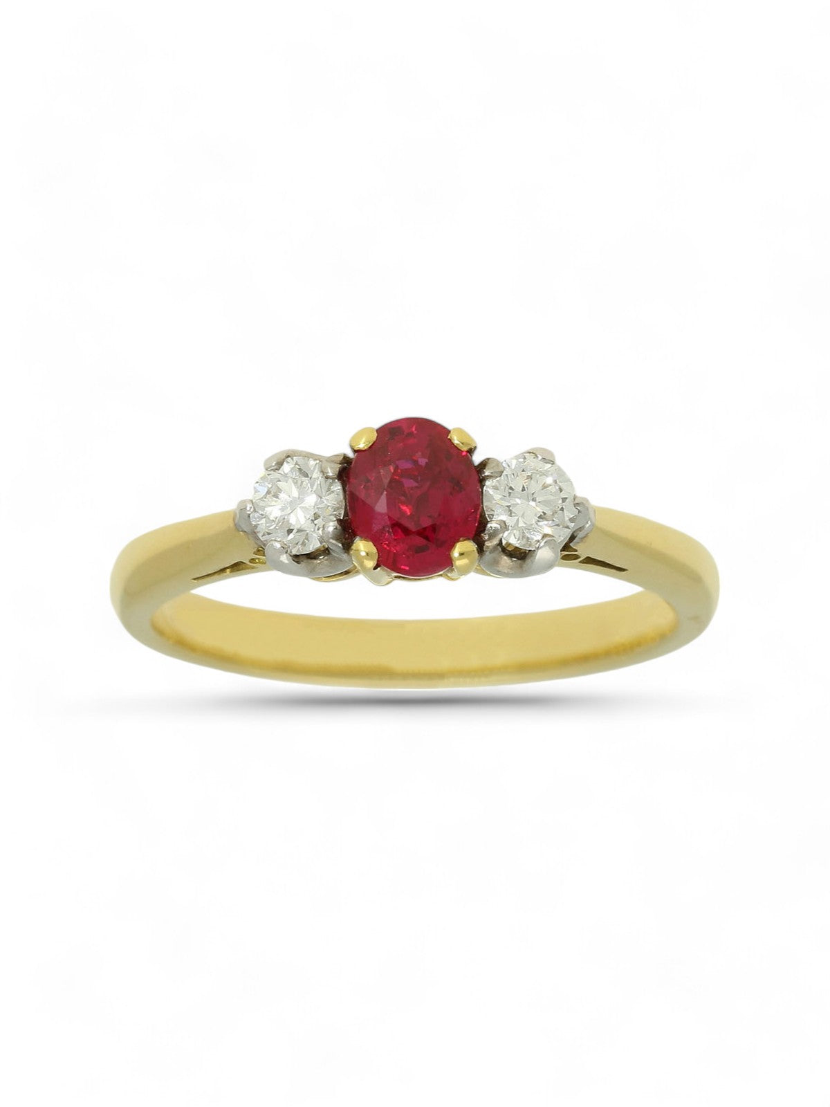 Ruby & Diamond Three Stone Ring in 18ct Yellow & White Gold