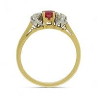 Ruby & Diamond Three Stone Ring in 18ct Yellow & White Gold