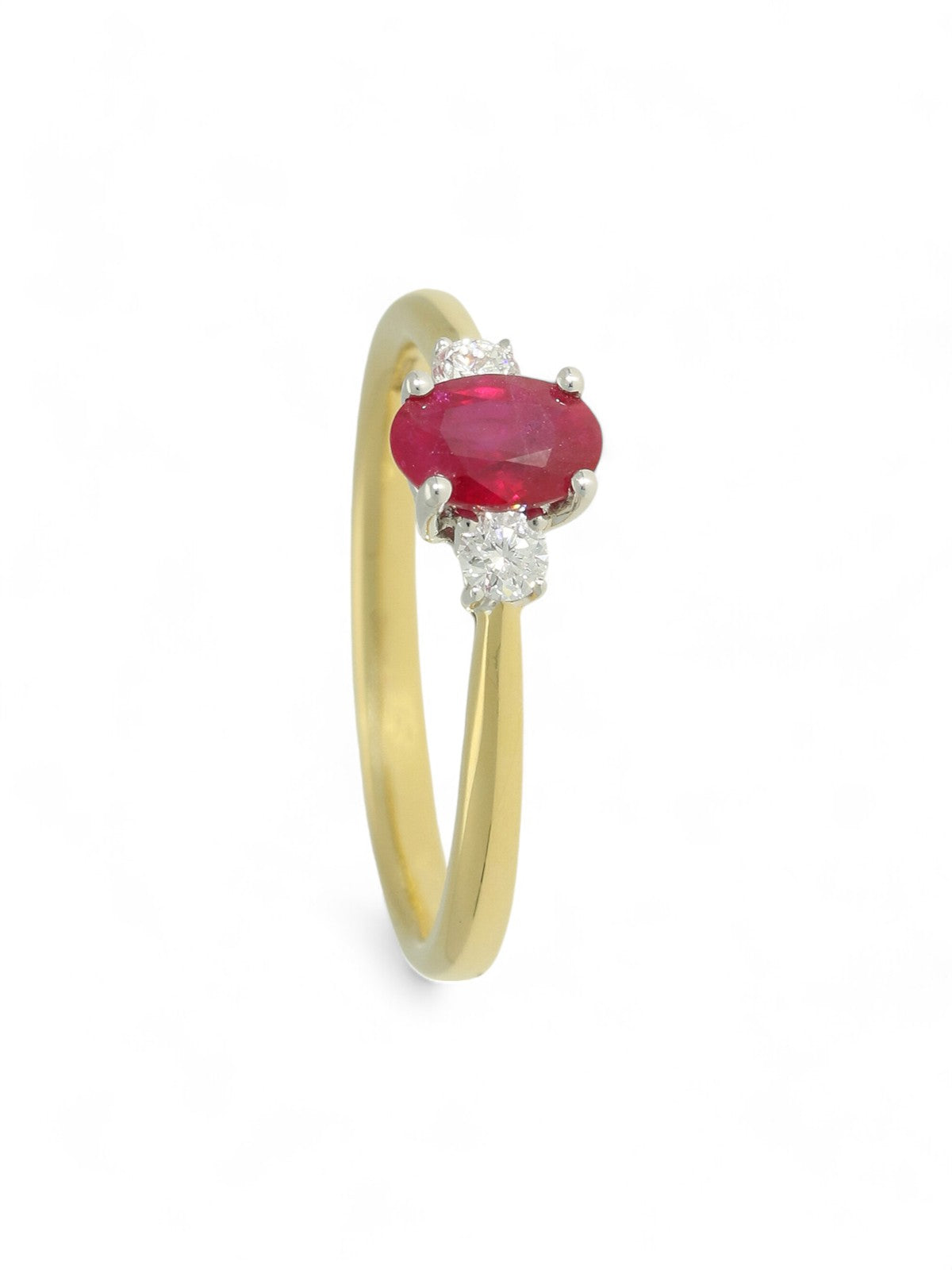 Ruby & Diamond Three Stone Ring in 18ct Yellow & White Gold