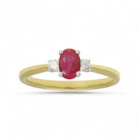 Ruby & Diamond Three Stone Ring in 18ct Yellow & White Gold