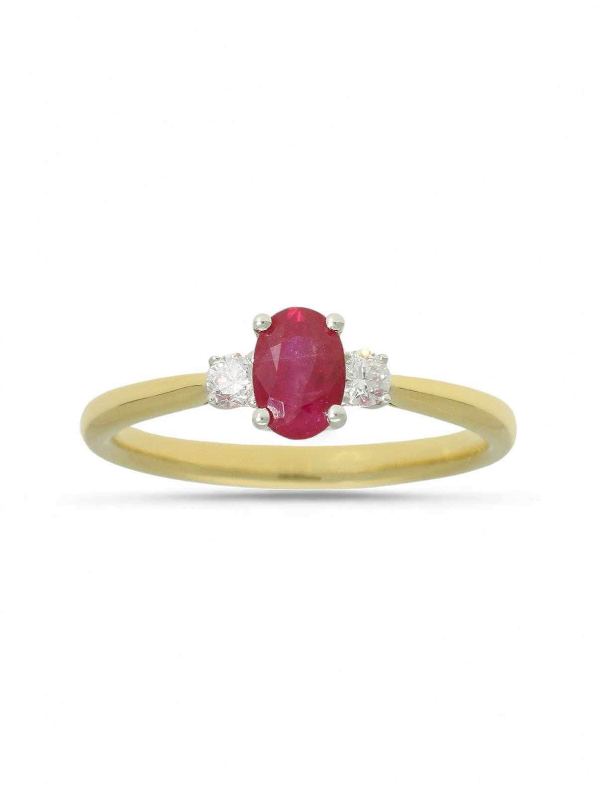 Ruby & Diamond Three Stone Ring in 18ct Yellow & White Gold