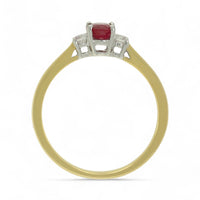 Ruby & Diamond Three Stone Ring in 18ct Yellow & White Gold