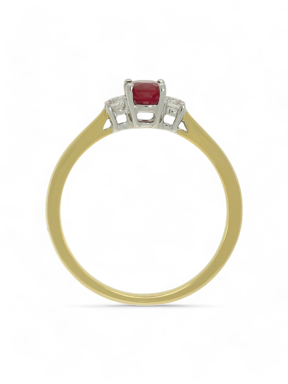 Ruby & Diamond Three Stone Ring in 18ct Yellow & White Gold