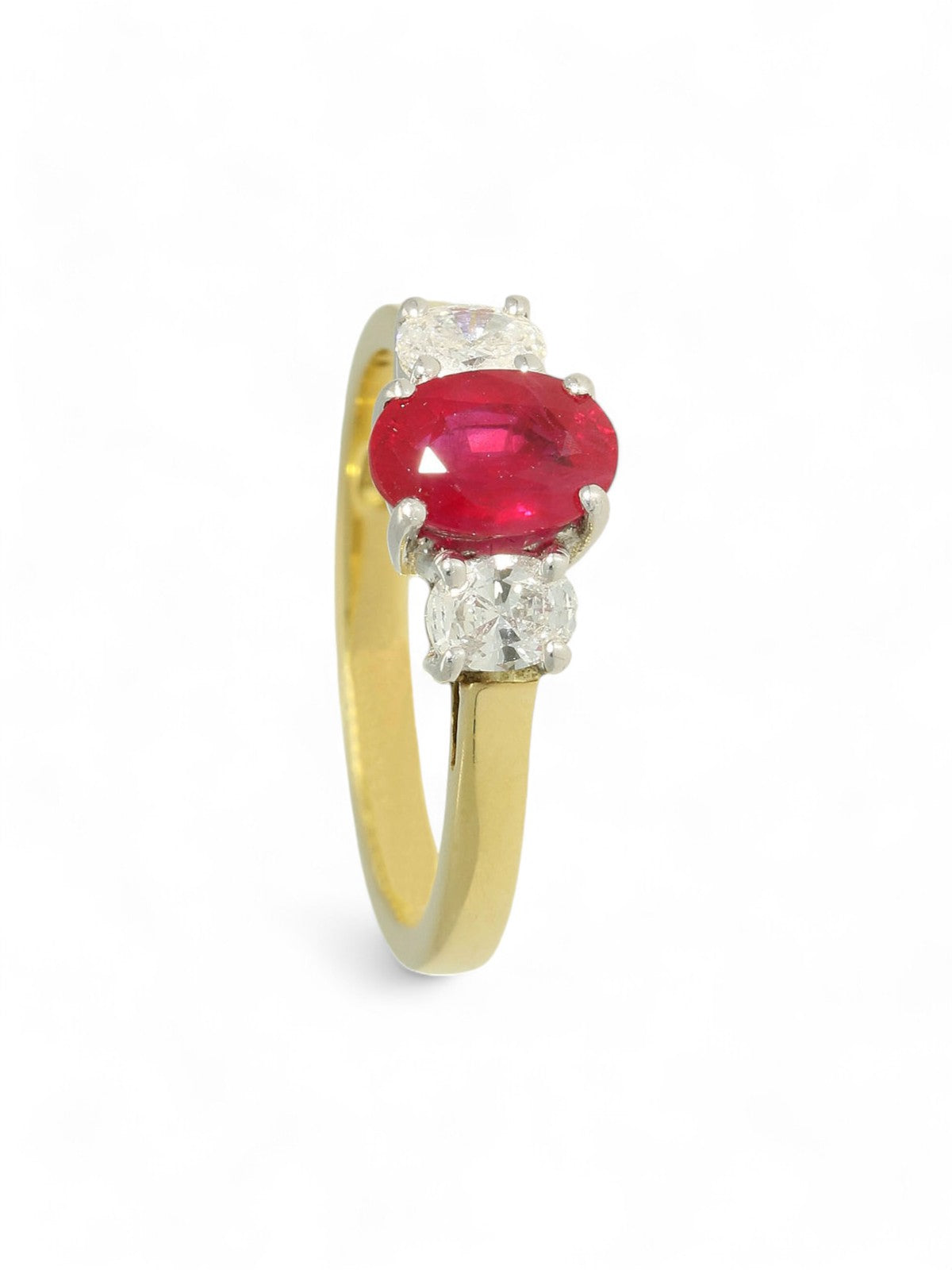 Ruby & Diamond Three Stone Ring in 18ct Yellow & White Gold