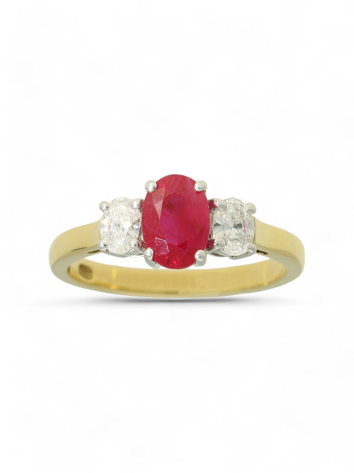 Ruby & Diamond Three Stone Ring in 18ct Yellow & White Gold