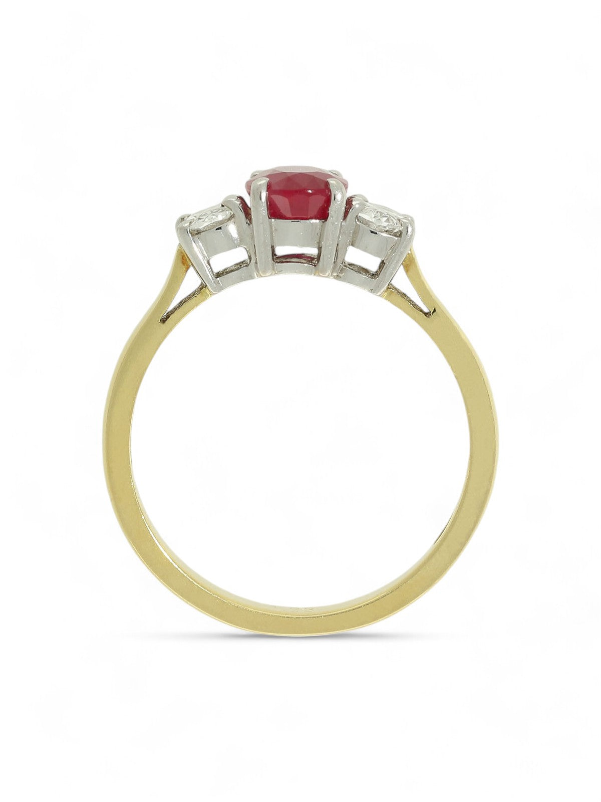 Ruby & Diamond Three Stone Ring in 18ct Yellow & White Gold