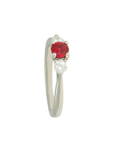 Ruby & Diamond Three Stone Ring in 18ct White Gold