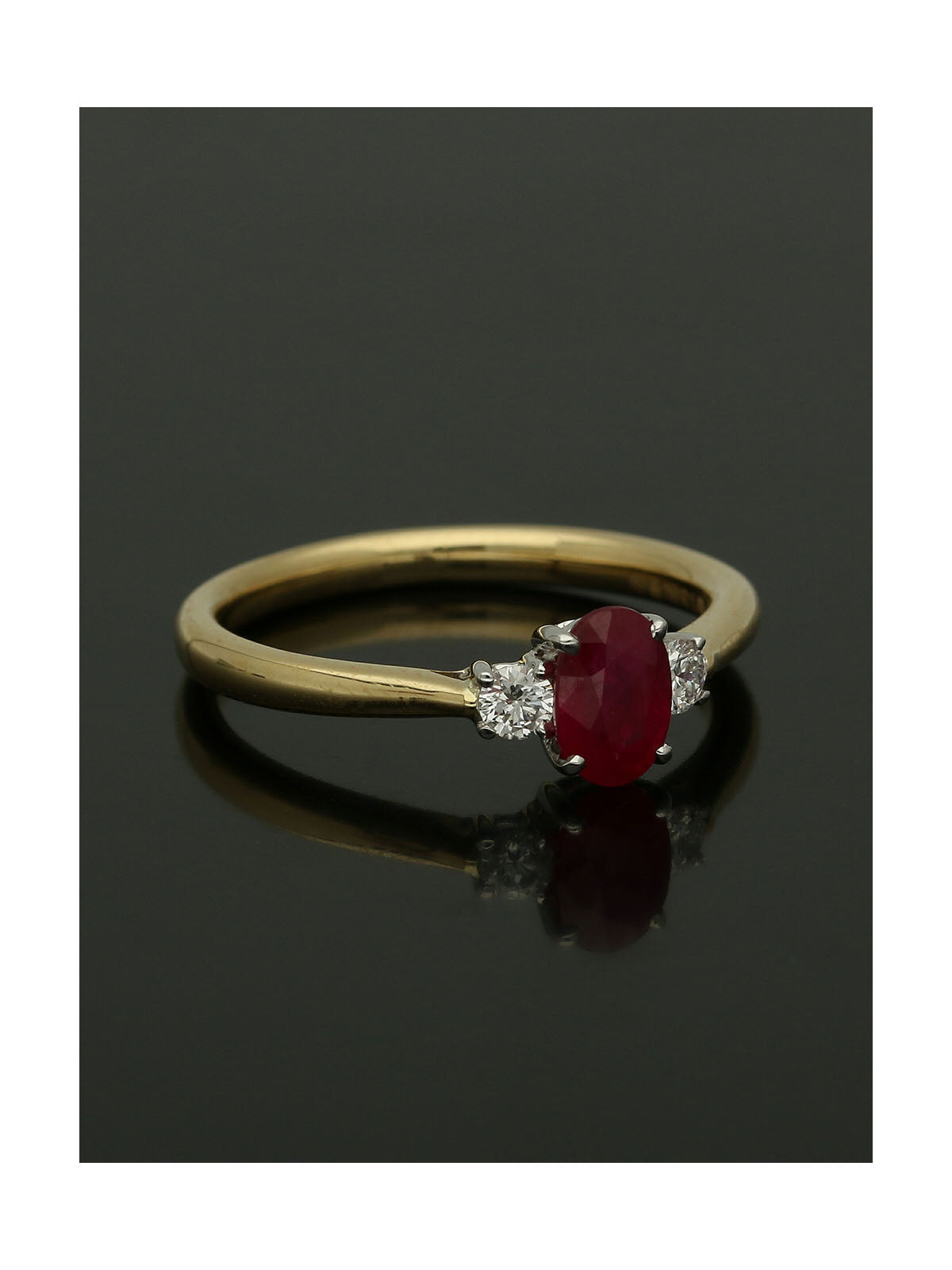 Ruby & Diamond Oval Three Stone Ring in 18ct Yellow & White Gold